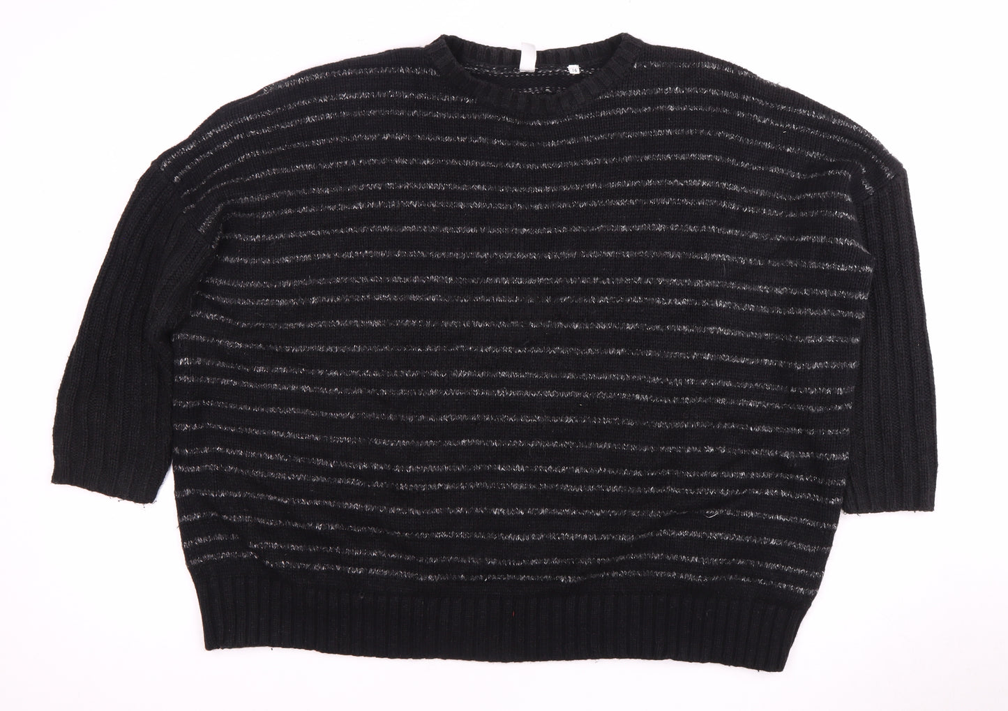 AND/OR Women’s Black Striped Jumper Size 16 Knitwear
