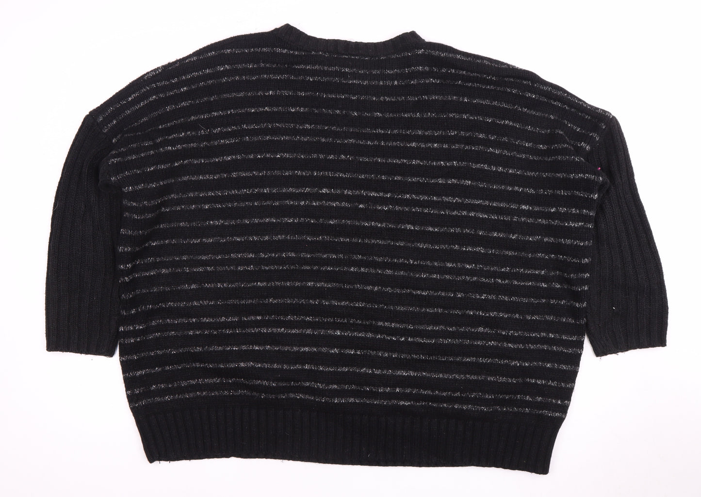 AND/OR Women’s Black Striped Jumper Size 16 Knitwear