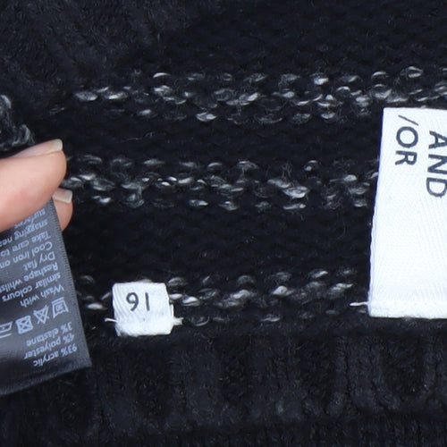 AND/OR Women’s Black Striped Jumper Size 16 Knitwear