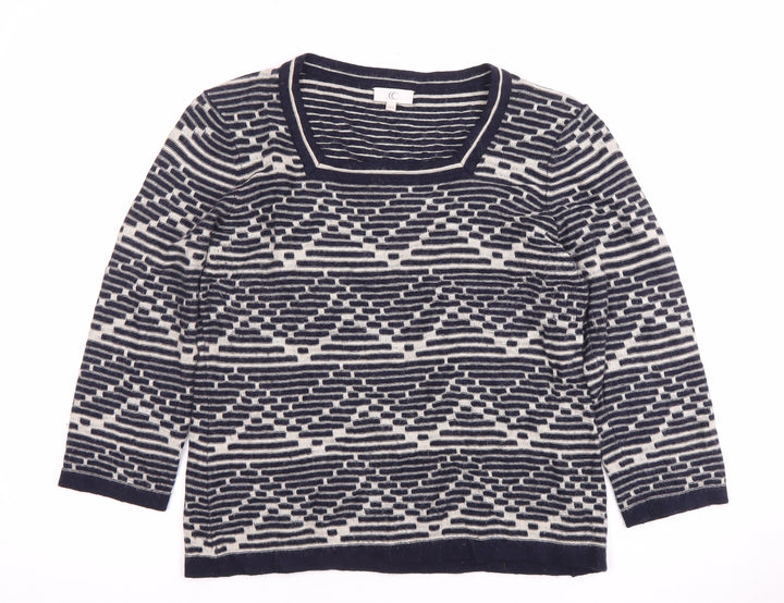 CC Women's Blue Geometric Pullover Jumper Size 12