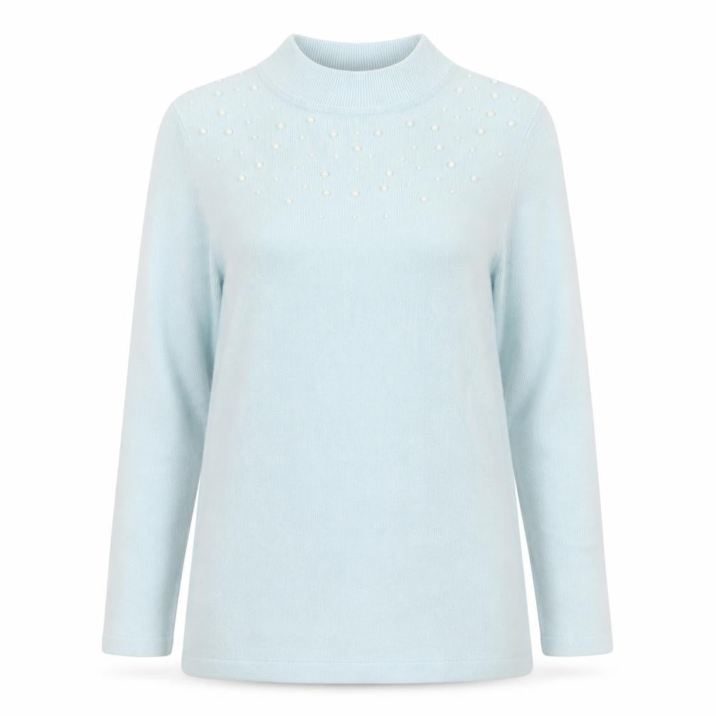 Front view of Damart Women's Blue jumper M with Beads