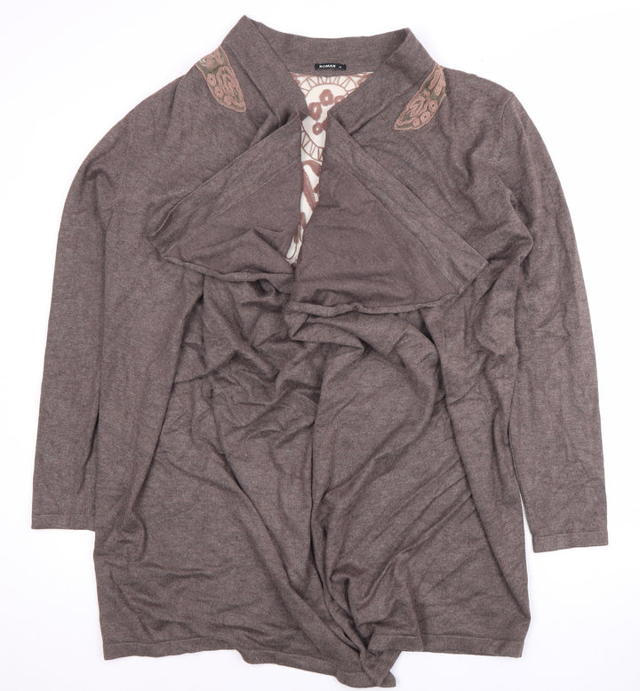 Roman Women's Brown Open Front Cardigan, Size 18, Embroidered