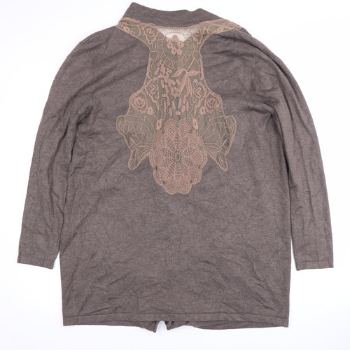 Roman Women's Brown Open Front Cardigan, Size 18, Embroidered
