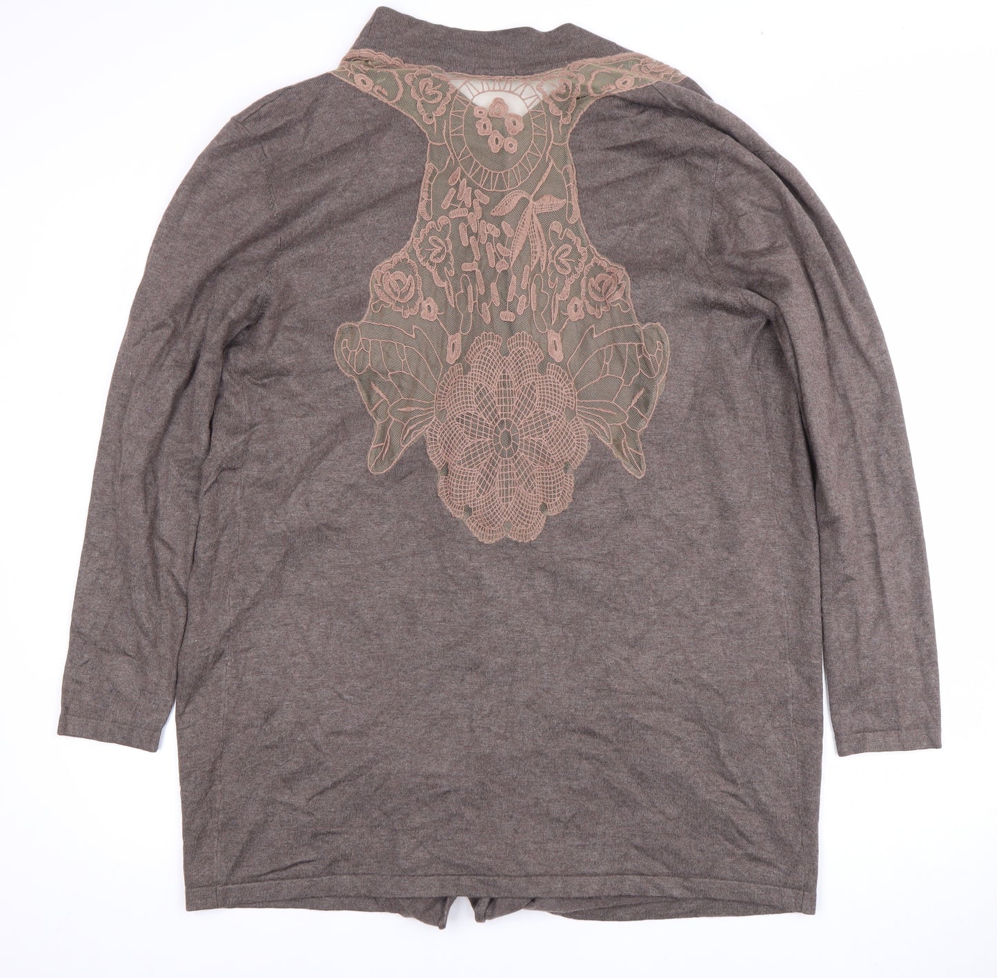 Roman Women's Brown Open Front Cardigan, Size 18, Embroidered