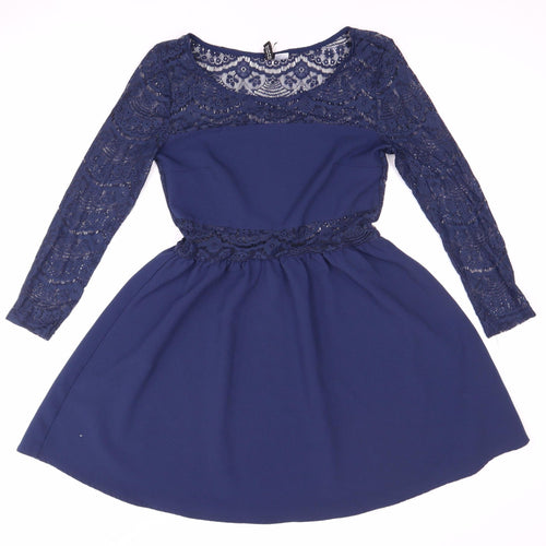 DIVIDED Blue A-Line Dress Women Size 12 Round Neck