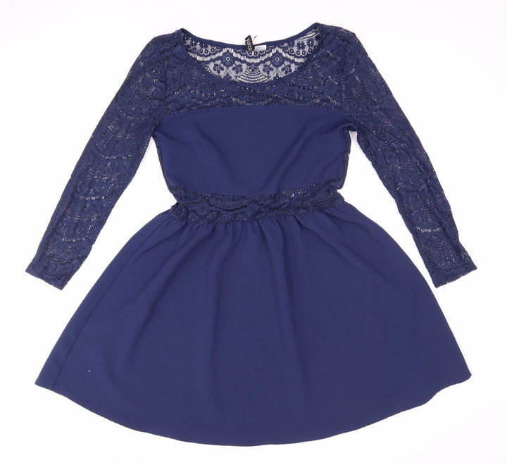 DIVIDED Blue A-Line Dress Women Size 12 Round Neck
