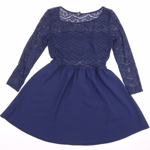 DIVIDED Blue A-Line Dress Women Size 12 Round Neck