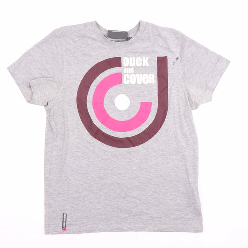 Duck and Cover Men's Grey Graphic Print T-Shirt M