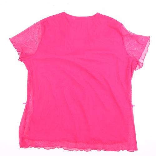 Classics Women's Pink V-Neck Embroidered Top - Size 14