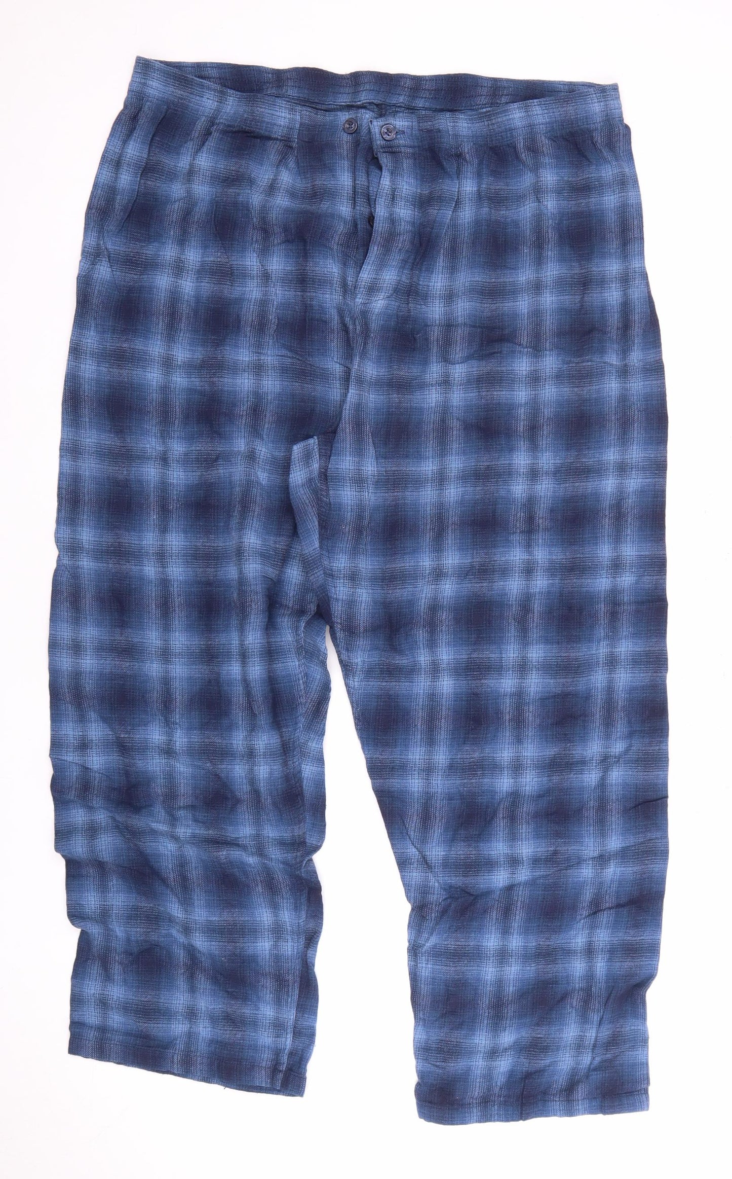 Men's Blue Plaid Pyjama Pants 2XL Cotton