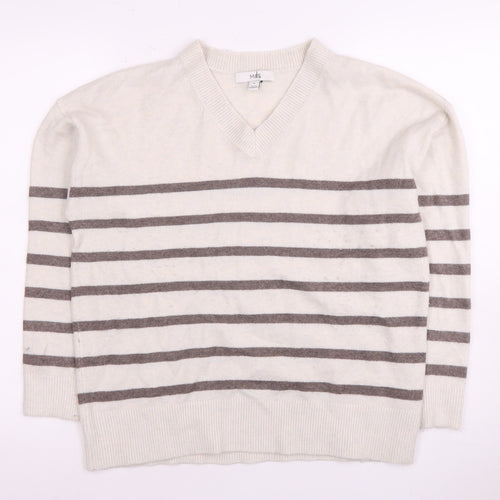 Marks and Spencer Women's White Striped Pullover Jumper - M