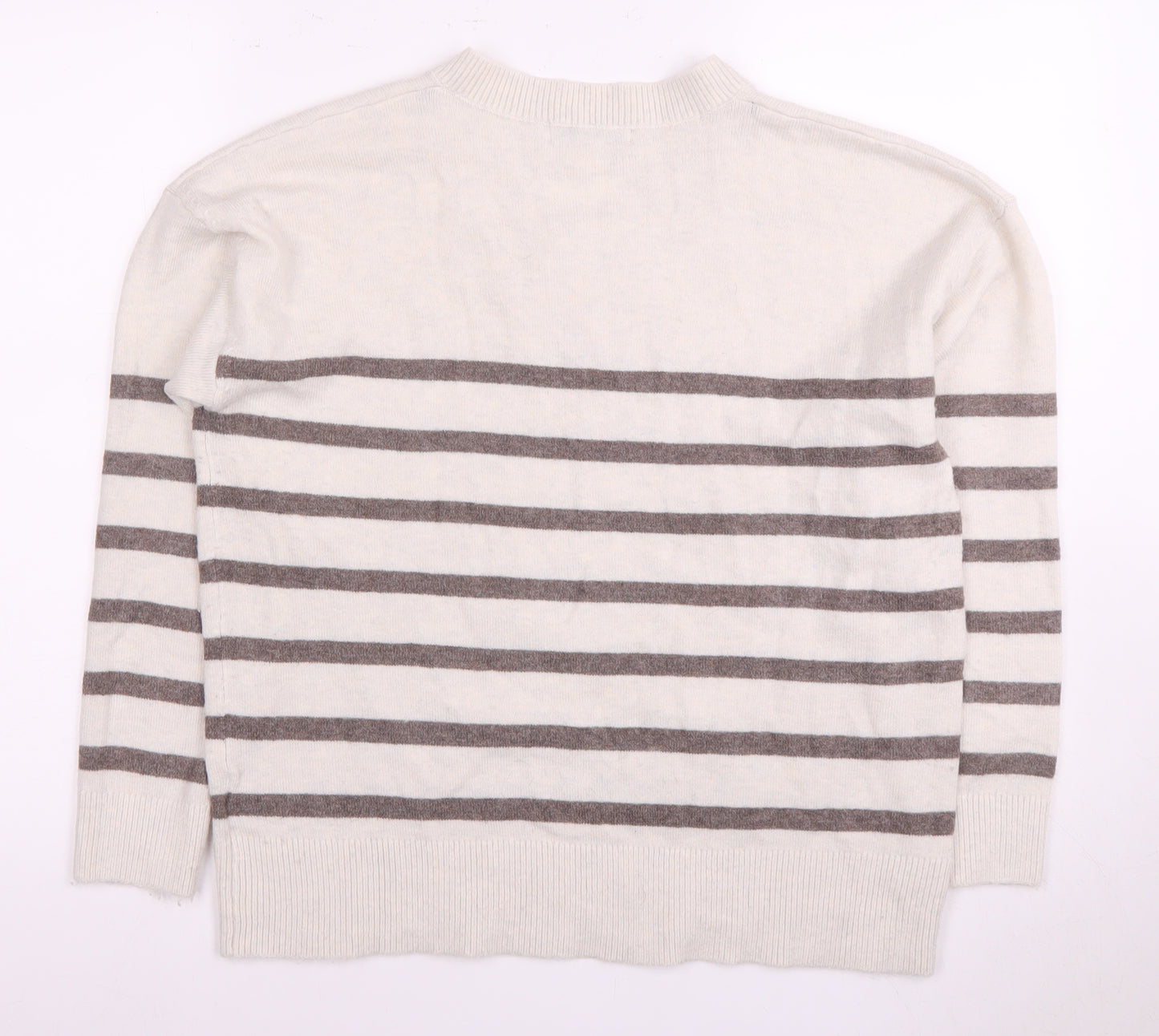 Marks and Spencer Women's White Striped Pullover Jumper - M