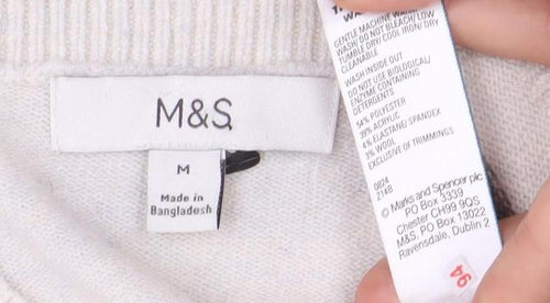 Marks and Spencer Women's White Striped Pullover Jumper - M