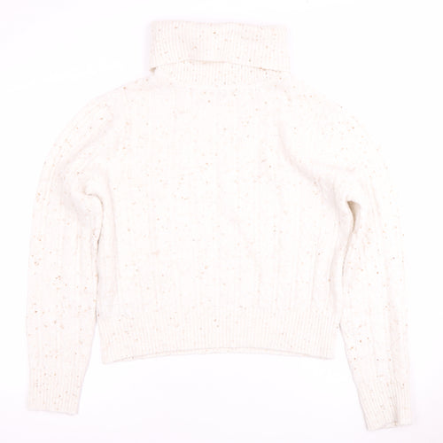 MNG Women's White Cable-Knit Roll Neck Jumper M