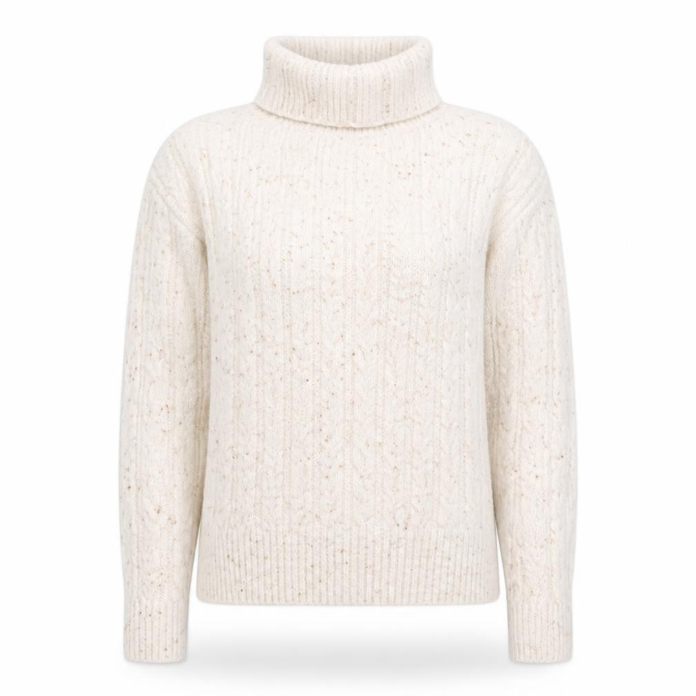 Front view of Mango Women's White Cable-Knit Roll Neck Jumper M