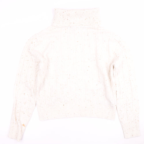 MNG Women's White Cable-Knit Roll Neck Jumper M