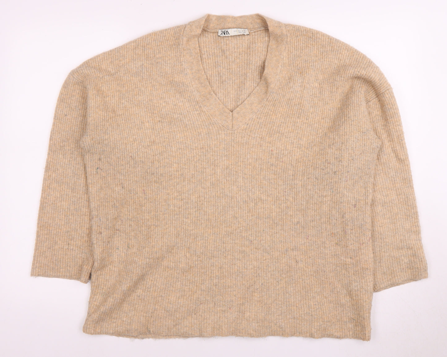 Zara Women's Beige V-Neck Pullover Jumper S