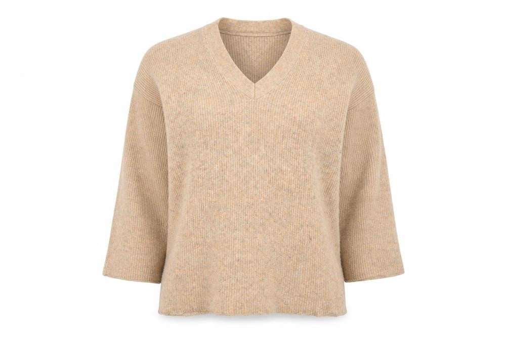 Front view of Zara Women's Beige V-Neck jumper S