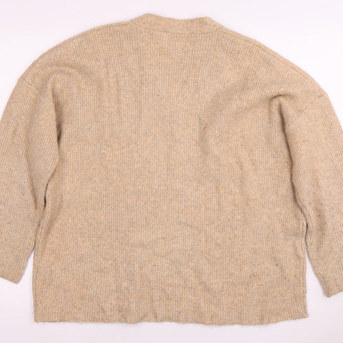 Zara Women's Beige V-Neck Pullover Jumper S