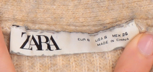 Zara Women's Beige V-Neck Pullover Jumper S