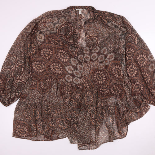 H&M Women's Brown Paisley Tunic Blouse, Size S, Polyester