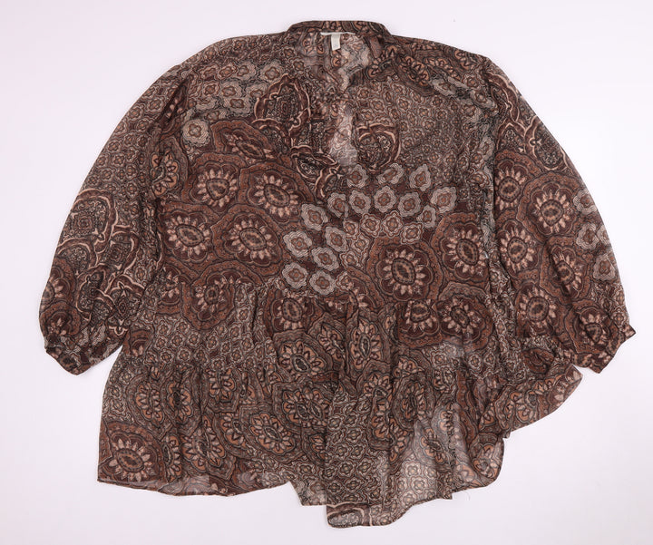 H&M Women's Brown Paisley Tunic Blouse, Size S, Polyester