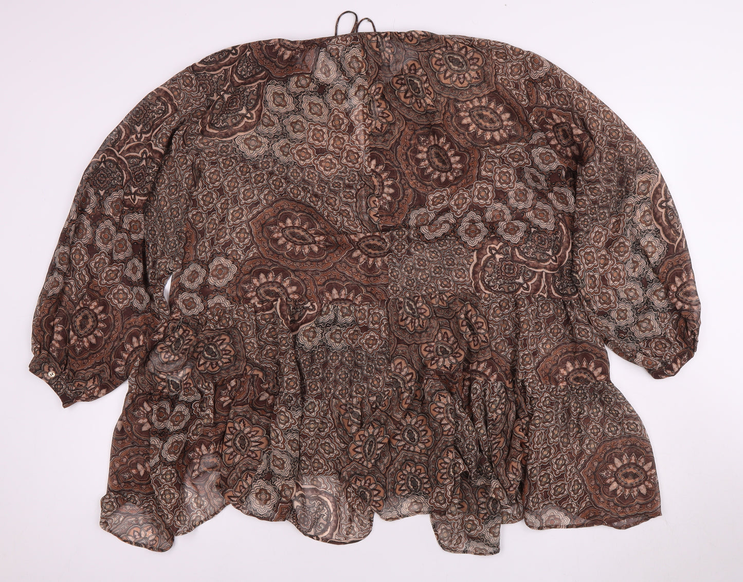 H&M Women's Brown Paisley Tunic Blouse, Size S, Polyester