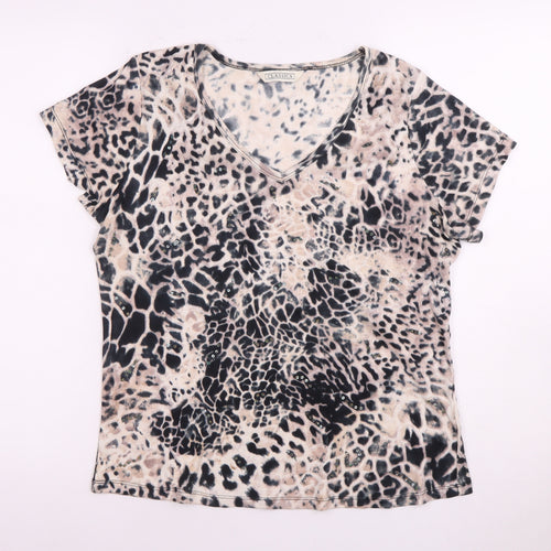 Classics Women's Beige Animal Print V-Neck T-Shirt