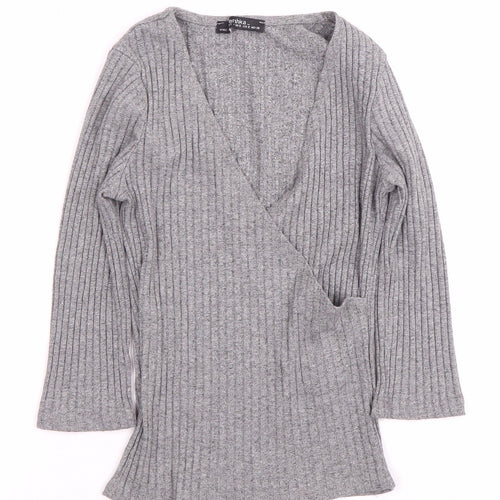 Bershka Grey Wrap Blouse for Women - Size 12