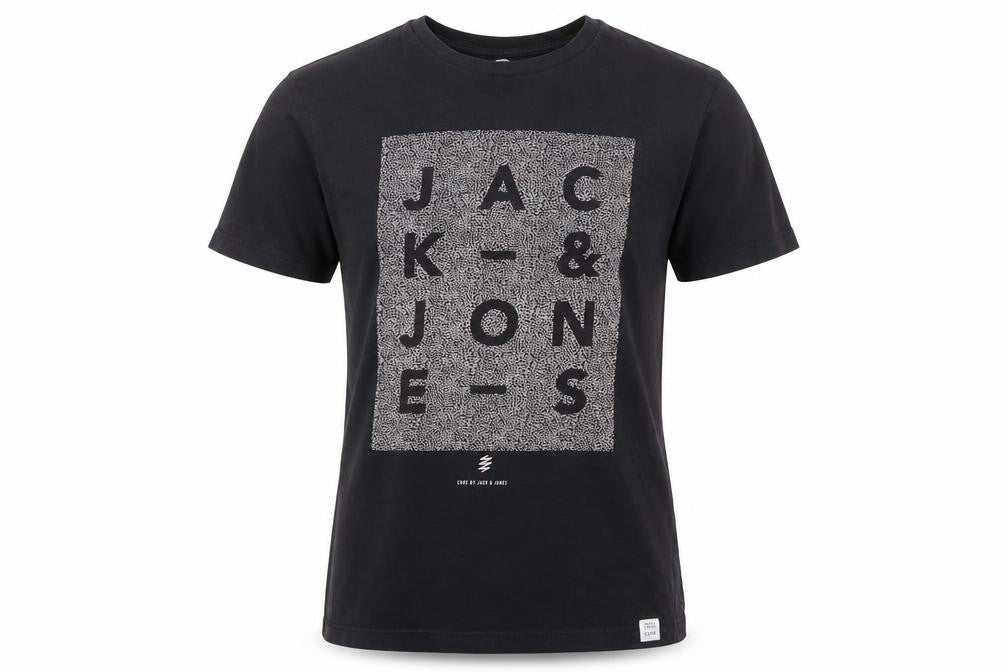 Front view of Jack & Jones Black Men's Graphic Print T-Shirt S