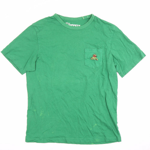Pull & Bear Men's Green Muppets Tee, Size S, Cartoon Logo