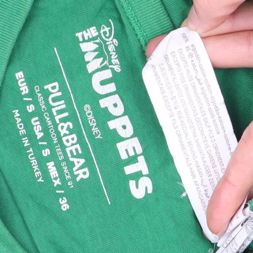 Pull & Bear Men's Green Muppets Tee, Size S, Cartoon Logo