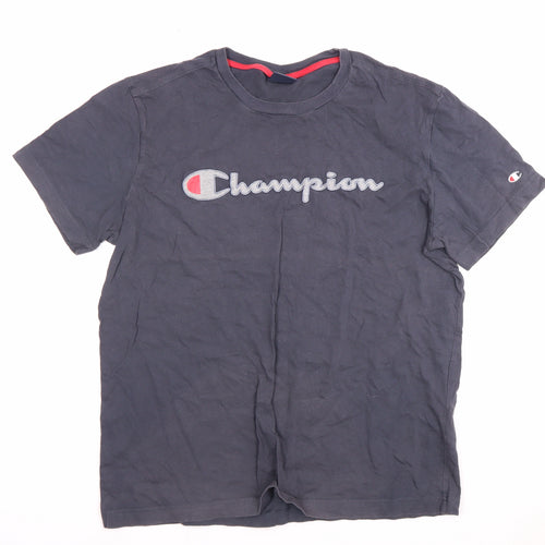 Champion Men's Grey Logo T-Shirt, Size L, Crew Neck
