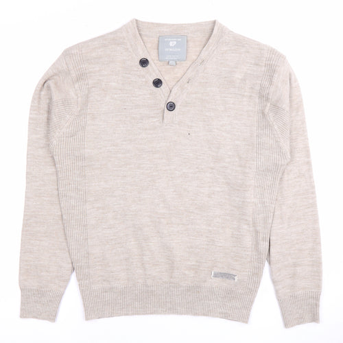 Petroleum Men's Beige Henley XL Knit Jumper