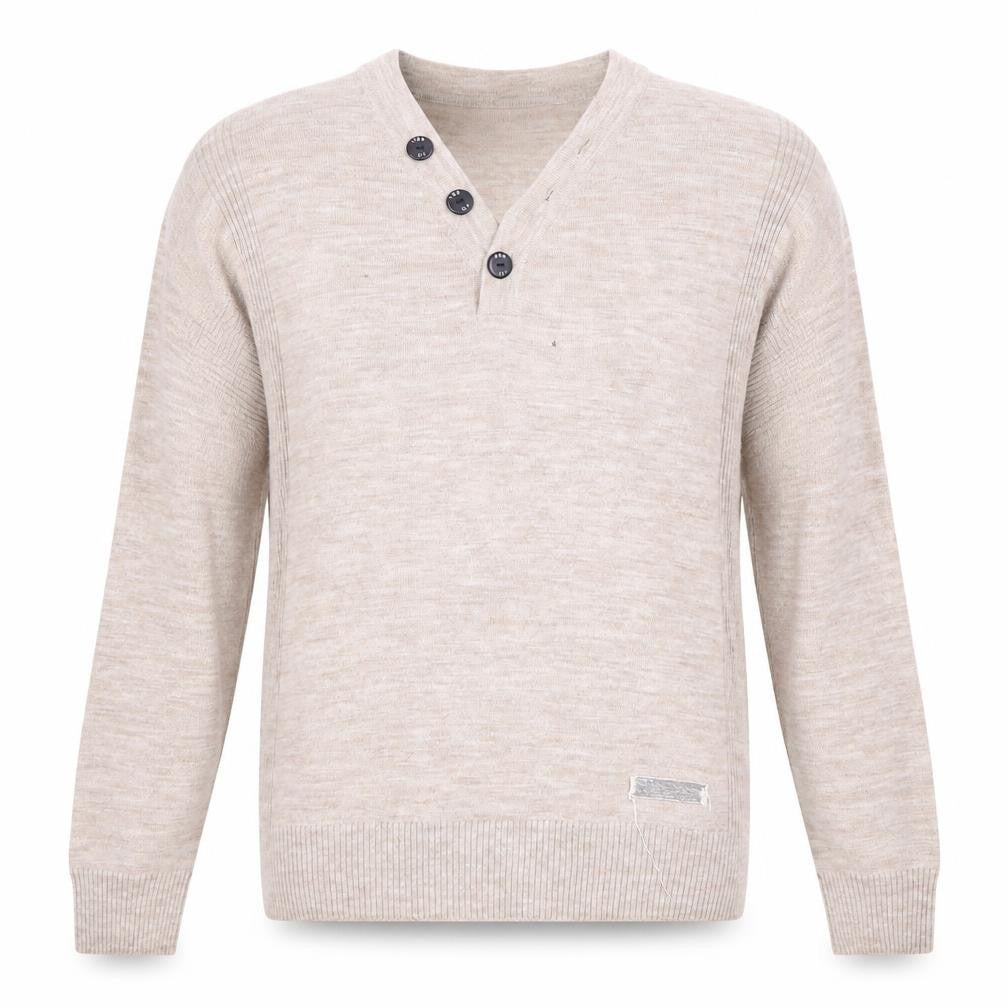 Front view of Petroleum Men's Beige Henley XL Knit Jumper