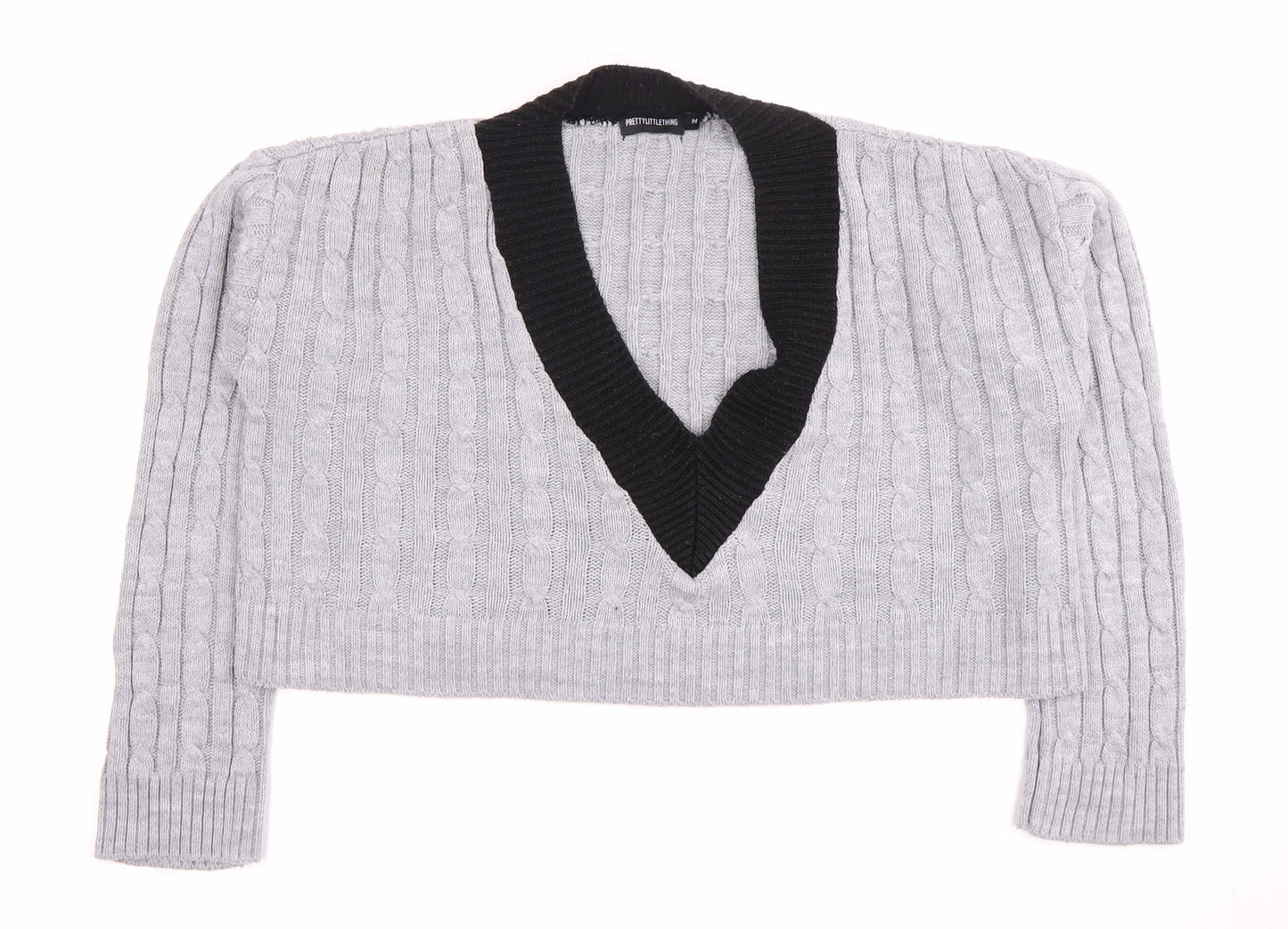 PrettyLittleThing Women's Grey V-Neck Pullover Jumper, M