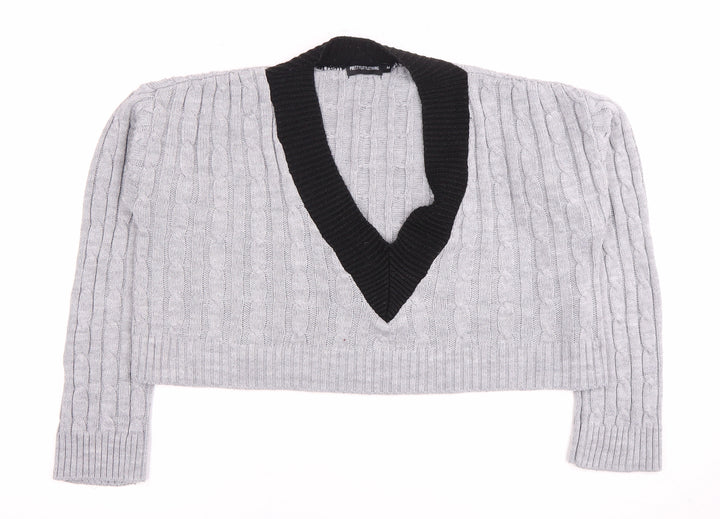 PrettyLittleThing Women's Grey V-Neck Pullover Jumper, M