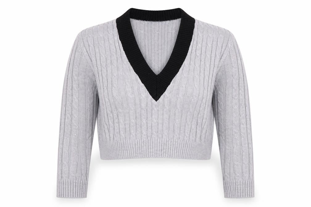 PRETTYLITTLETHING Women's Grey V-Neck Pullover Jumper, M