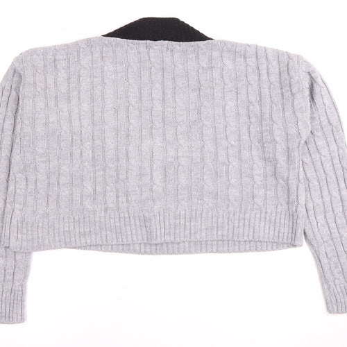 PrettyLittleThing Women's Grey V-Neck Pullover Jumper, M