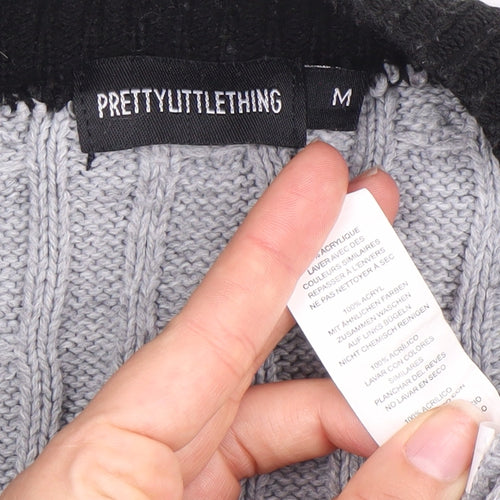 PrettyLittleThing Women's Grey V-Neck Pullover Jumper, M