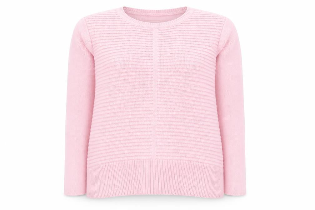 Front view of Bonmarché Women's Pink Crew Neck jumper, size 18