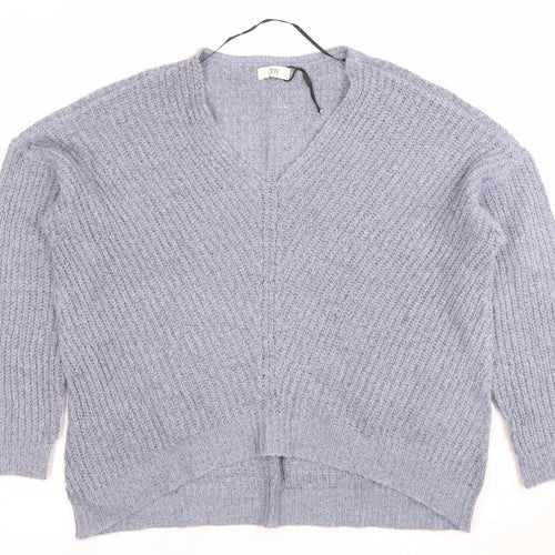 JDY Women's Blue V-Neck Cardigan, XL, Long Sleeve, Relaxed Fit