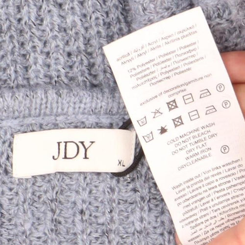 JDY Women's Blue V-Neck Cardigan, XL, Long Sleeve, Relaxed Fit