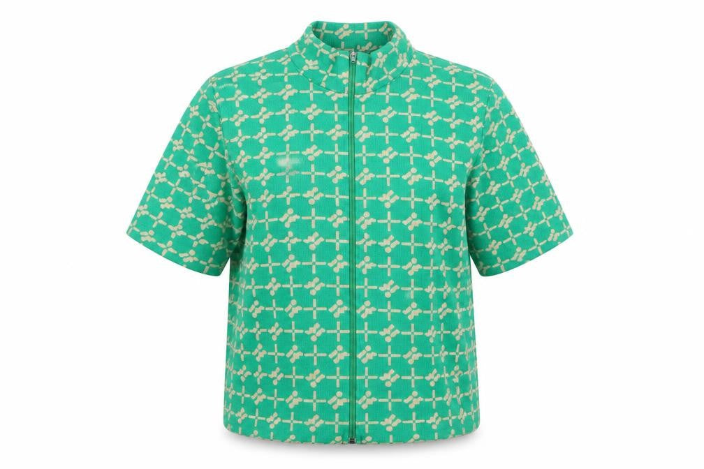 Front view of Les Trams Women's Green Geometric Blouse UK 12