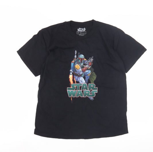 Front view of Star Wars boys’ black l t-shirt boba fett graphic