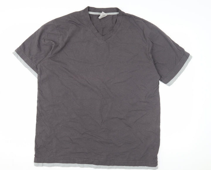 Enrico Mori Men's Grey V-Neck T-Shirt, Size L
