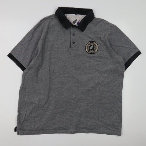 New Zealand Men's Grey XL Polo Shirt with Logo, Short Sleeve