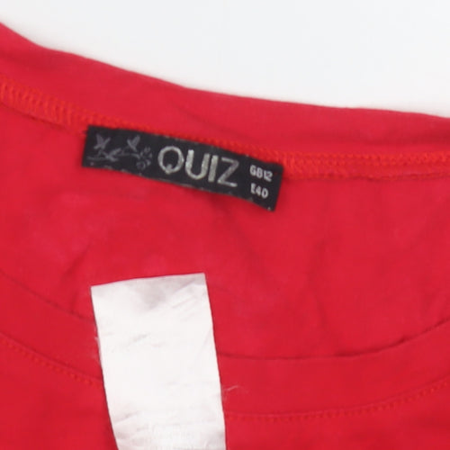 Quiz Women's Red Floral Embroidered T-Shirt, Size 12