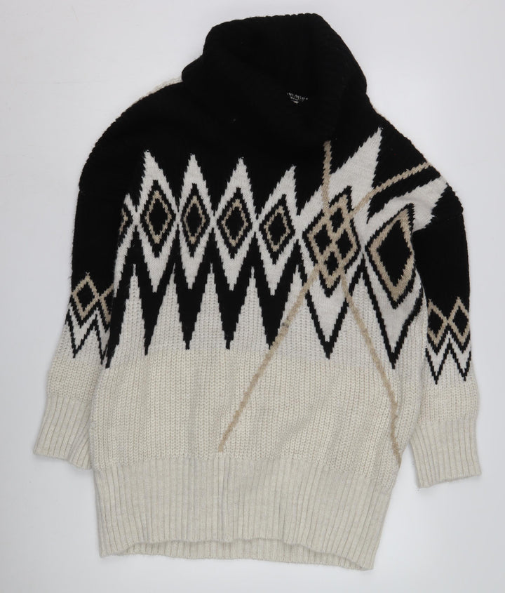 River Island Women's Black Geometric Roll Neck Jumper S