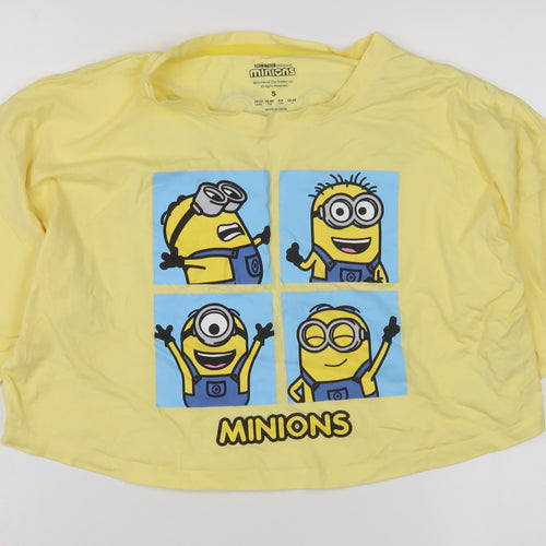 Minions Girls Yellow Cropped T-Shirt, Size S, Cartoon Style
